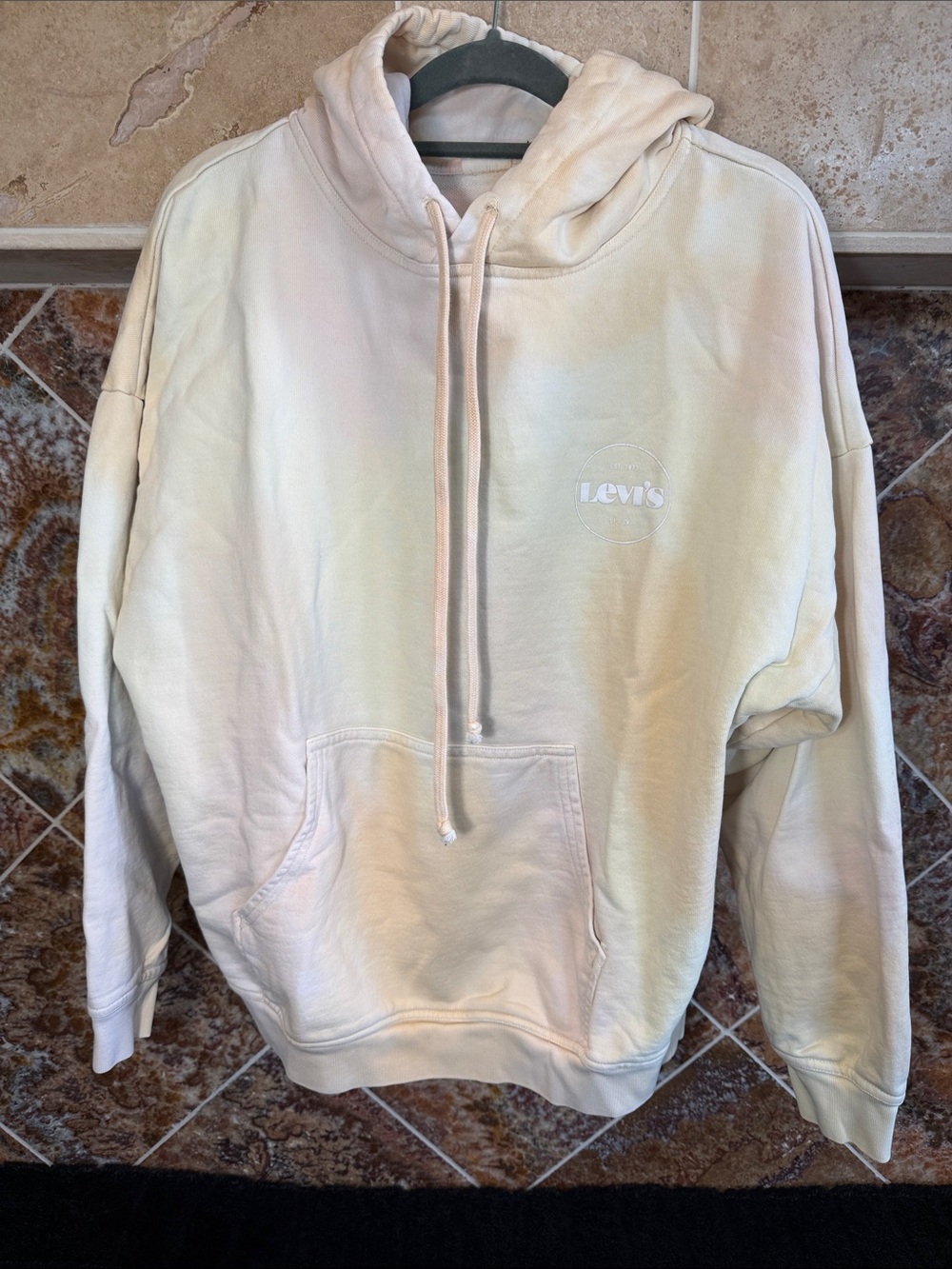 Levi's Cream Watercolor Ombre Hoodie Pullover 100% Cotton Womens Size Small